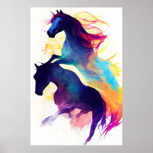 Poster Cheval Sauvage Nature Animaux Couleurs Art Peintur