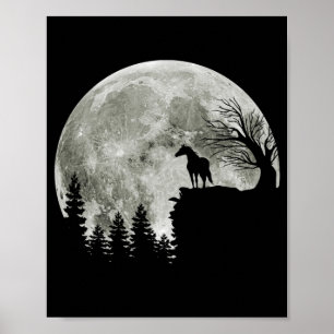 Poster Cheval Stand Sur Montagne Éffrayante Lune D'Hallow