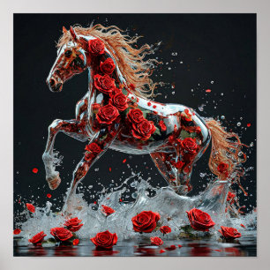 Poster Cheval Transparent à l'Intérieur d'une Rose Fantai