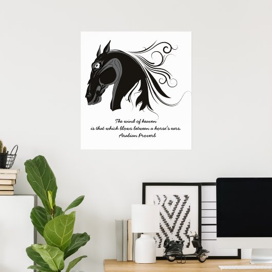 Poster Cheval tribal noir et blanc tête personnalisée (Bureau à domicile)