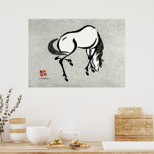 Poster Cheval Urushibara Mokuchu Art japonais Vintage