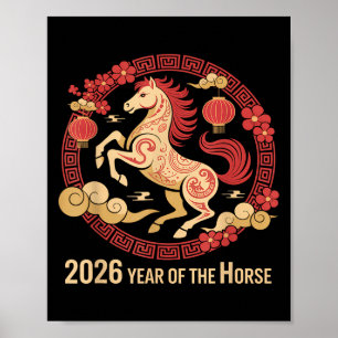 Poster Cheval vintage 2026 Zodiac Nouvel An Chinois Du