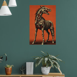 Poster Cheval zombie sur fond orange gras