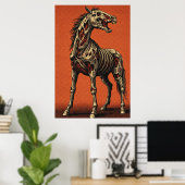Poster Cheval zombie sur fond orange gras (Bureau à domicile)