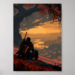 Poster Chevalier au repos de Dark Fantasy surplombant le