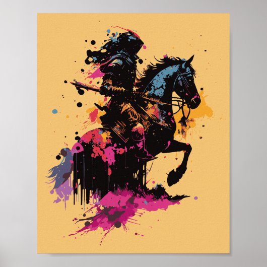 Poster Chevalier blindé sur cheval Graphisme de taches de (Devant)