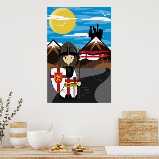 Poster Chevalier Croisader avec drapeau (Cuisine)