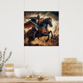 Poster Chevalier de croisade majestueux aux tons rouges e (Cuisine)