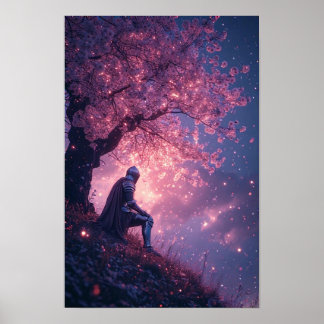 Poster Chevalier de rêve sous les fleurs de cerisier