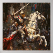Poster Chevalier en armure sur un cheval (Devant)
