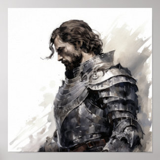 Poster Chevalier enchanteur en noir et blanc - Vue latéra