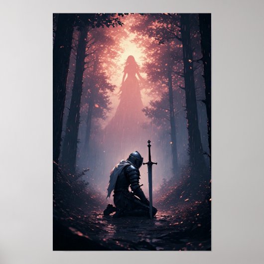 Poster Chevalier Épique dans une Forêt de Dark Fantasy (Devant)