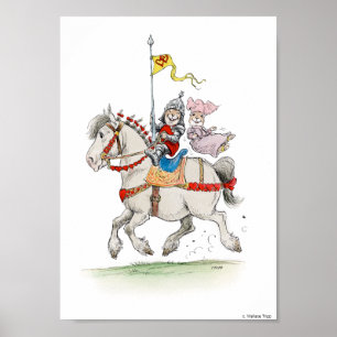 Poster Chevalier et Lady Rabbits sur cheval Imprimer