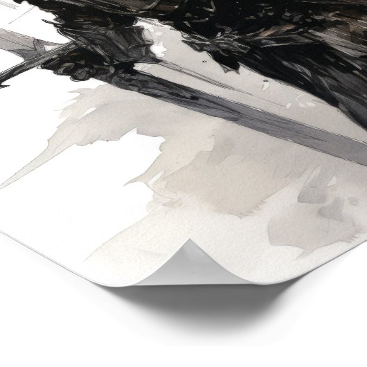 Poster Chevalier galant en action - Noir frappant et blan (Coin)