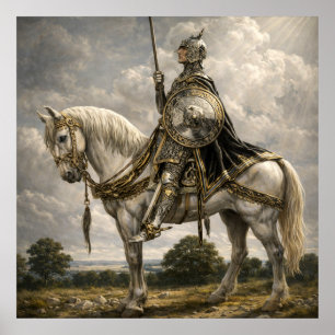 Poster Chevalier médiéval à cheval Art Fantasy Rétro
