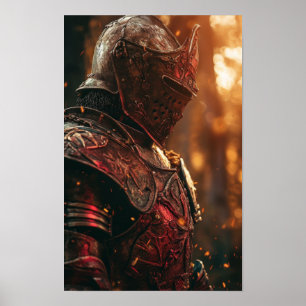 Poster Chevalier médiéval en briller l'armure rouge