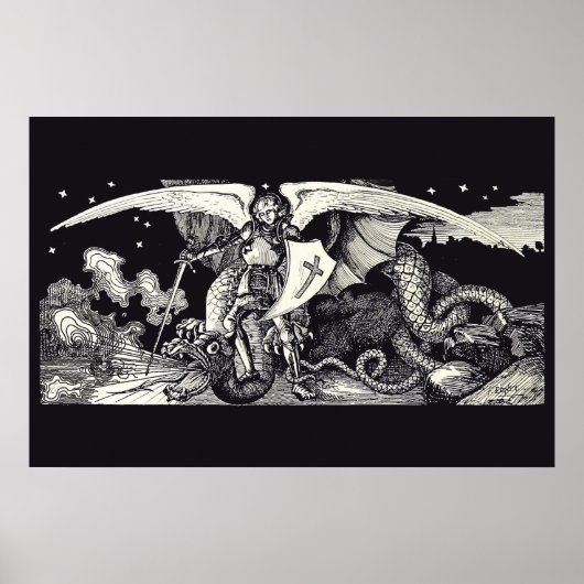 Poster Chevalier médiéval et dragon (Devant)