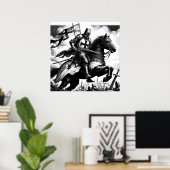Poster Chevalier médiéval majestueux monochrome (Bureau à domicile)
