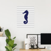 Poster Chevalier nautique rayé gris et marine (Bureau à domicile)