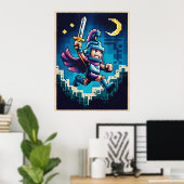 Poster Chevalier rétro Pixelé (Bureau à domicile)