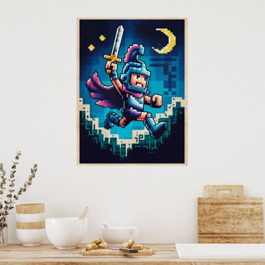 Poster Chevalier Rétro Pixelisé (Cuisine)