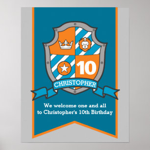 Poster Chevaliers garçons 10e anniversaire heraldry crête