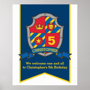 Poster Chevaliers garçons 5e anniversaire heraldry shield