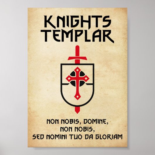 Poster Chevaliers Templiers Vintage Papyrus Moyen Age Art (Devant)