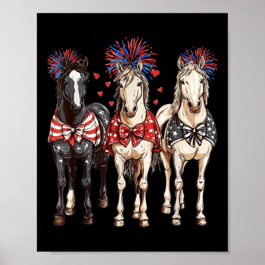 Poster Chevaux 4 juillet Cheval patriotique Drapeau améri (Devant)
