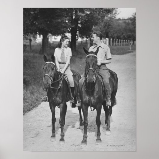Poster Chevaux à cheval en couple (Devant)