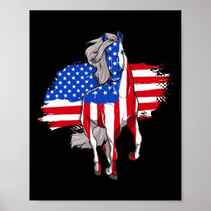 Poster Chevaux Amérique Drapeau 4 juillet fête de l'indép