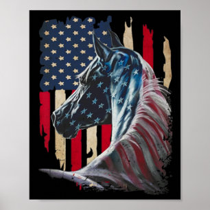 Poster Chevaux Amérique Drapeau 4 juillet Jour de l'Indép