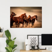 Poster Chevaux au galop, flou et crinières au vent (Bureau à domicile)