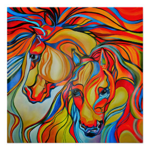Poster Chevaux colorés Art Abstrait