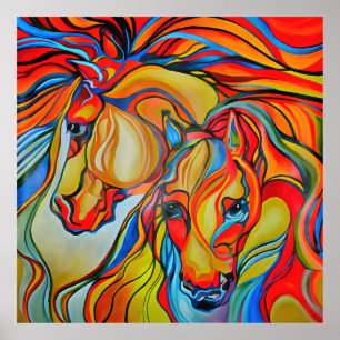 Poster Chevaux colorés Art Abstrait
