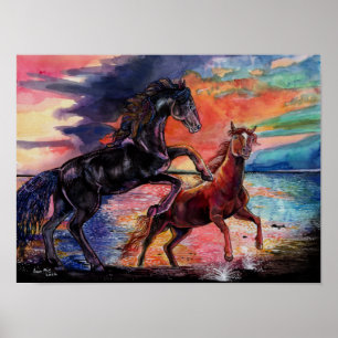 Poster Chevaux d'aquarelle sans fin Sky