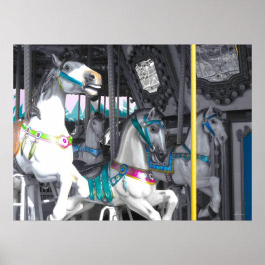 Poster Chevaux de carrousel avec un soupçon de couleur (Devant)