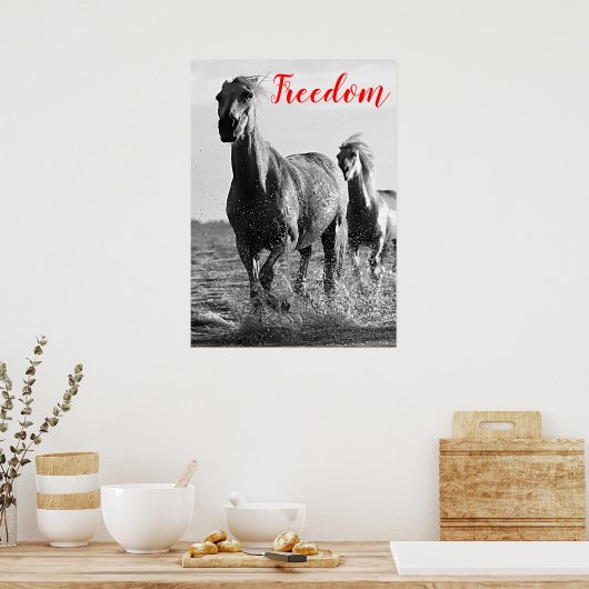 Poster Chevaux de course blanc noir de liberté (Cuisine)