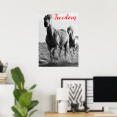 Poster Chevaux de course blanc noir de liberté (Bureau à domicile)
