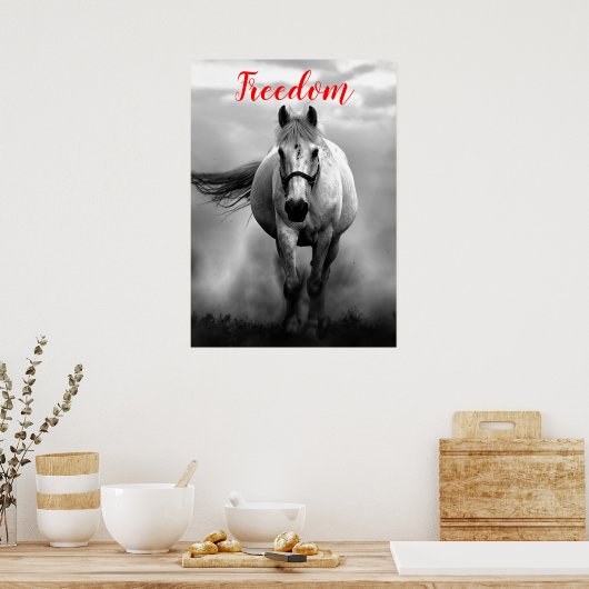 Poster Chevaux de course blanc noir de liberté (Cuisine)