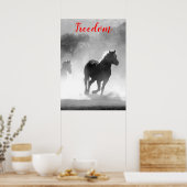 Poster Chevaux de course blanc noir de liberté (Cuisine)