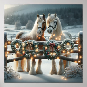 Poster Chevaux de fête et lumières de Noël