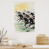 Poster Chevaux de galop Feng Shui - Lavage chinois à l'en (Cuisine)