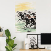 Poster Chevaux de galop Feng Shui - Lavage chinois à l'en (Bureau à domicile)