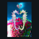 POSTER CHEVAUX DE MER EN AMOUR ET ROSE BLEU MÈRE DE PERLE<br><div class="desc">Elégant,  coloré et vibrant rose,  fuchsia,  bleu vert mère de perle et de hippocampes en amour Original .Digital Graphics par Bulgan Lumini (c)</div>