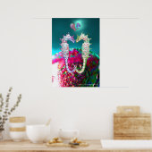 POSTER CHEVAUX DE MER EN AMOUR, ROSE TURQUOISE BLEU MÈRE  (Cuisine)
