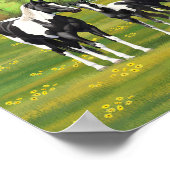 Poster Chevaux De Peinture De Pinto Noir En Pâturage Été (Coin)