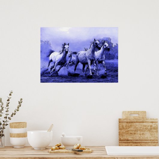 Poster Chevaux en Bleu Night (Cuisine)