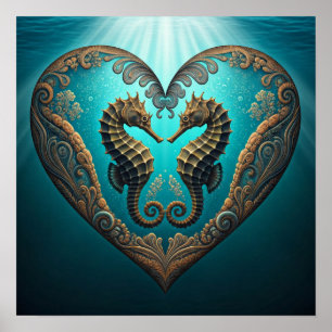 Poster Chevaux en forme de coeur