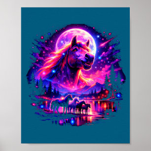 Poster Chevaux équestres magiques amoureux de la lune hur